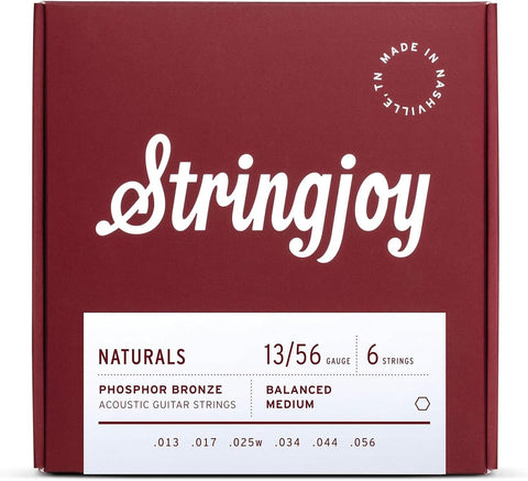 Stringjoy Naturals Phosphor Bronze Acoustic Guitar Strings  Medium Gauge (13-56)