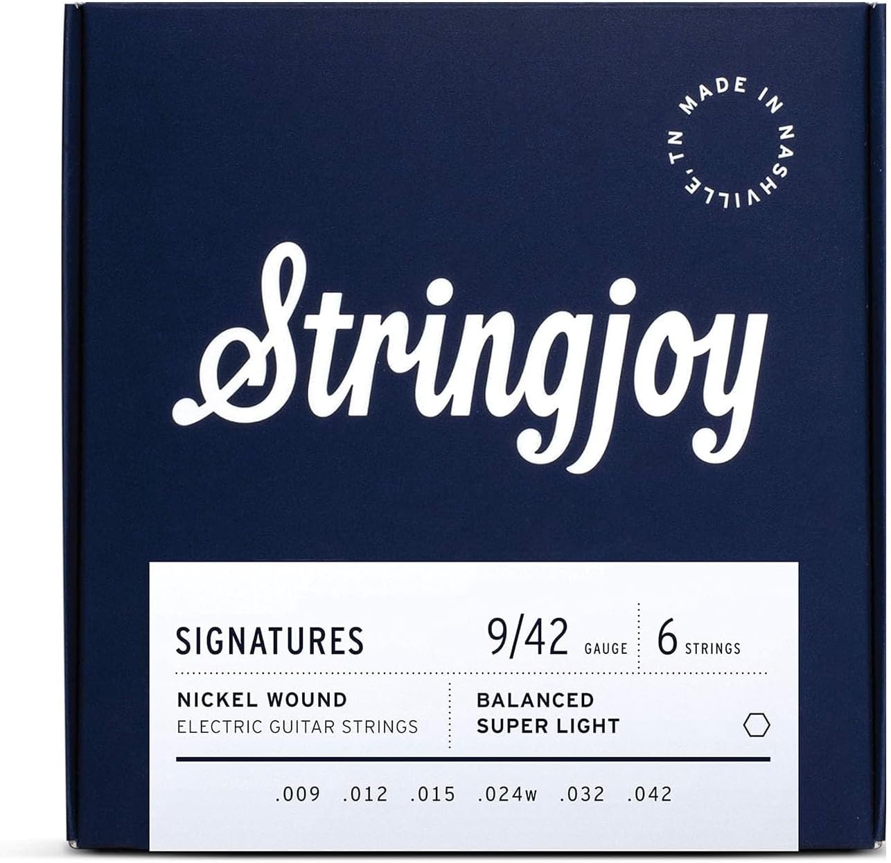 Stringjoy Signatures Nickel Wound Electric Guitar Strings Balanced Super Light Gauge (9-42)
