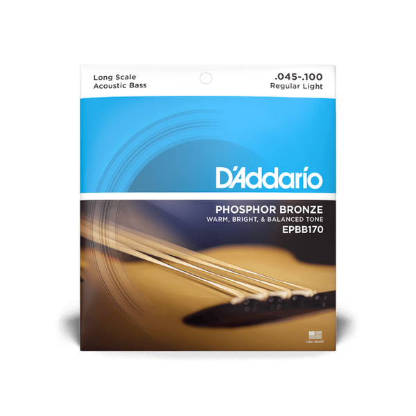 D'Addario Long Scale, Phosphor Bronze Acoustic Bass Strings 45-100 Regular Light