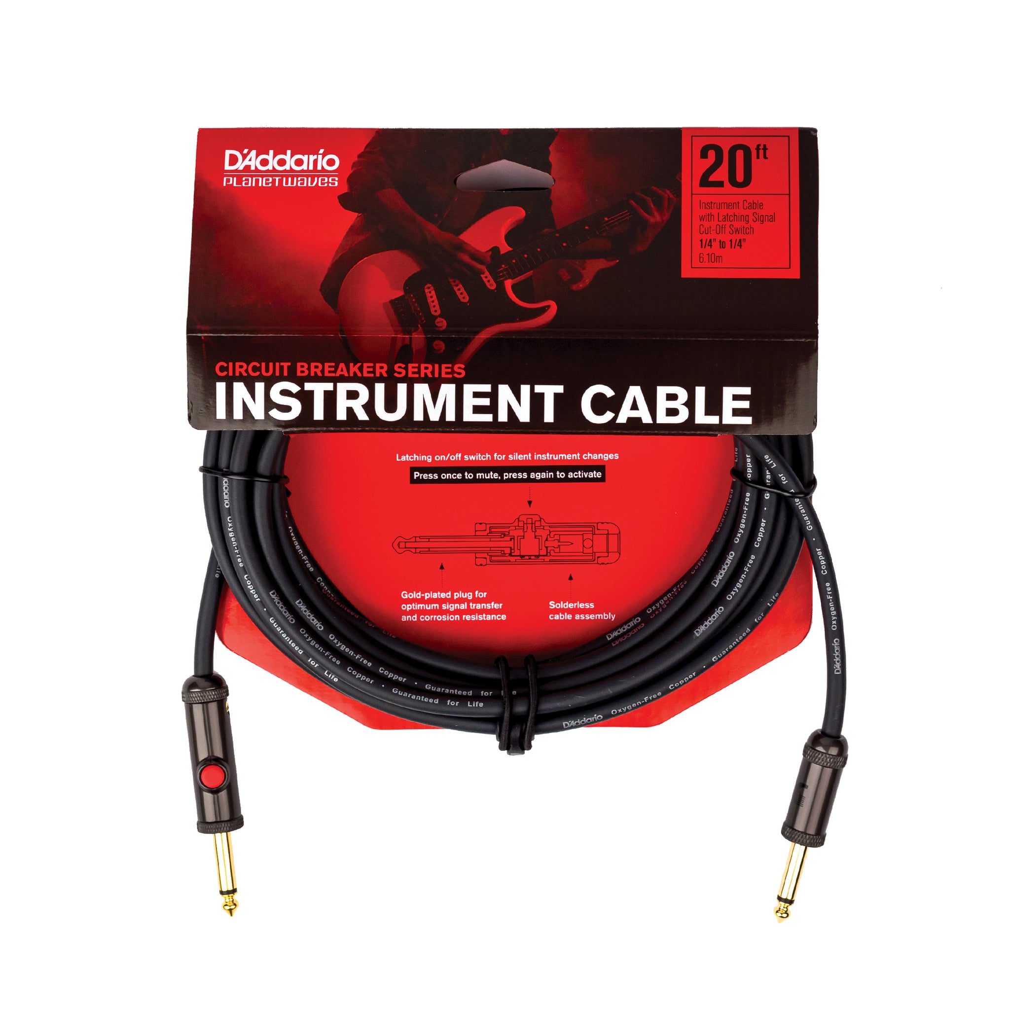 D'Addario Silent Cable, Straight Plugs, 20'