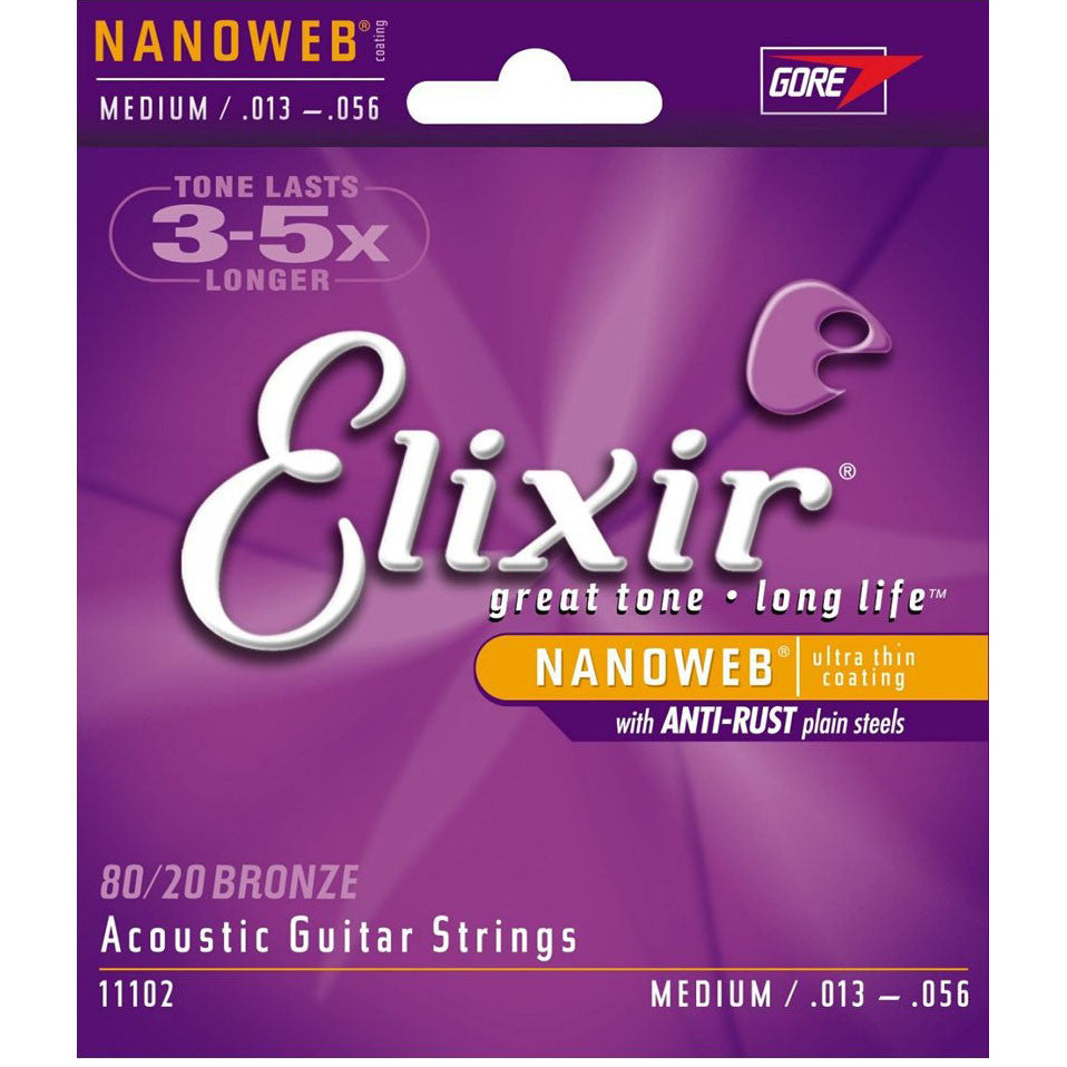 Elixir Nano Acoustic Guitar Strings Medium 13-56