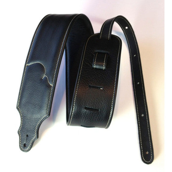 Franklin Strap, 3" Padded Black Leather, Natural Stitching
