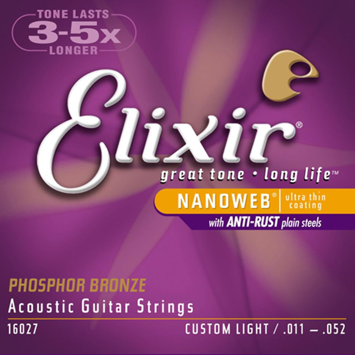 Elixir Phosphor Bronze Acoustic Guitar Strings Nano Custom Lights 11-52