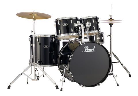 Pearl Jet Black Roadshow Drum Kit, 5 Piece, 22" Bass, With Cymbals, Hardware, Th