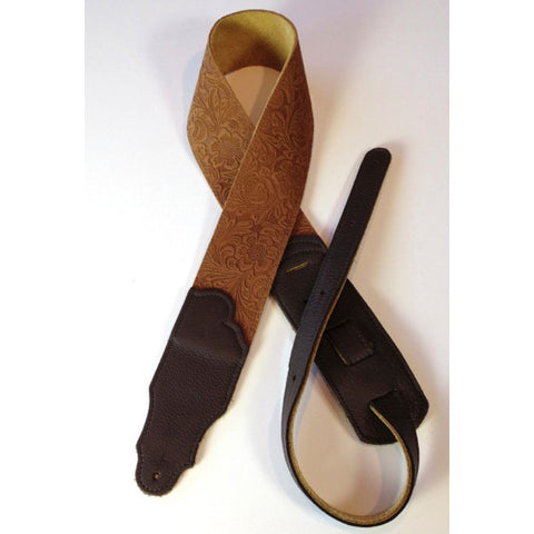 Franklin Strap, 2.5" Embossed Caramel Leather, Chocolate Stitching