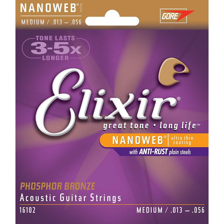 Elixir Phosphor Bronze Acoustic Guitar Strings Nano Medium 13-56