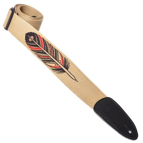 Henry Heller 2" Tan Cotton Guitar Strap With Red/Black Feather