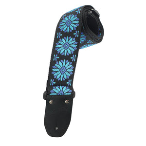 Henry Heller 2" Black Jacquard Guitar Strap With Turquoise Floral Pattern