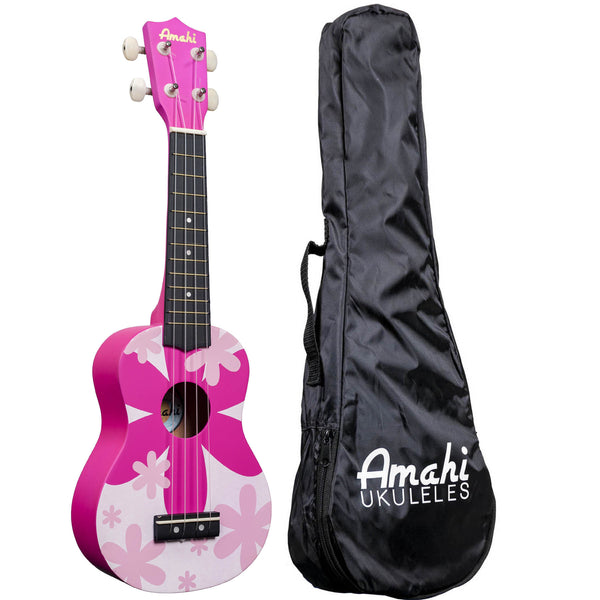 Amahi Pink Flower Soprano Ukulele DDUK4
