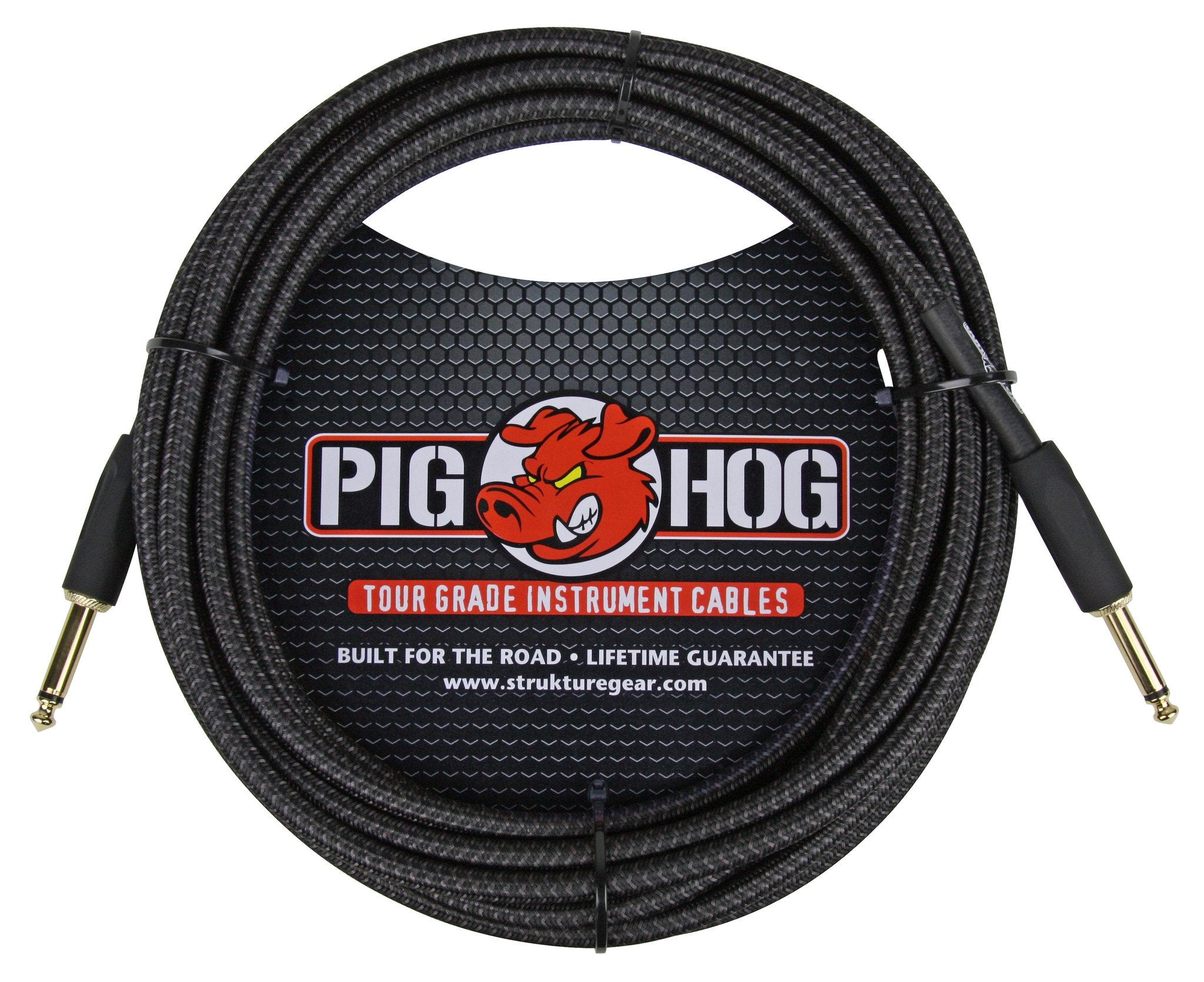 Pig Hog 20' Black Woven Instrument Cable, Straight 1/4" Ends, Lifetime Warranty