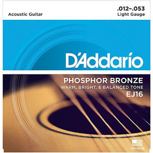 D'Addario EJ16 Phosphor Bronze Light 12-53 Acoustic Guitar Strings