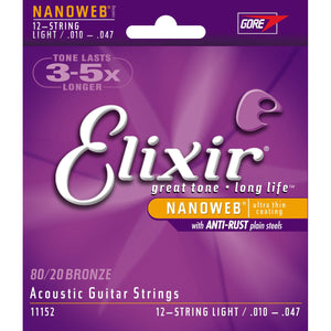 Elixir Nano Acoustic Guitar Strings 12-String Light 10-47