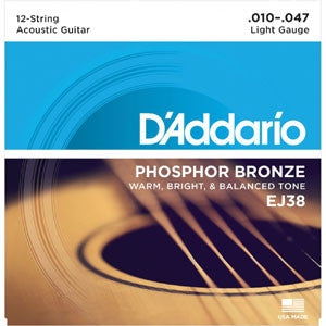 D'Addario EJ38 12-String Phosphor Bronze Lt10-47 Acoustic Guitar Strings